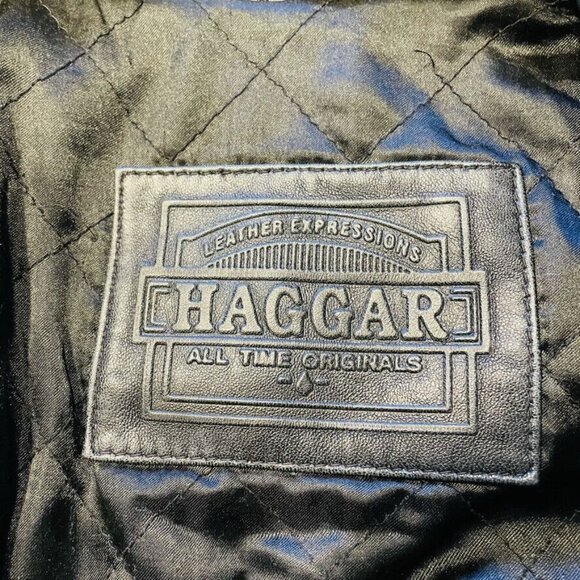 Mens Black Leather Coat  Haggar Size XL Heavy Winter Jacket u - Picture 9 of 12